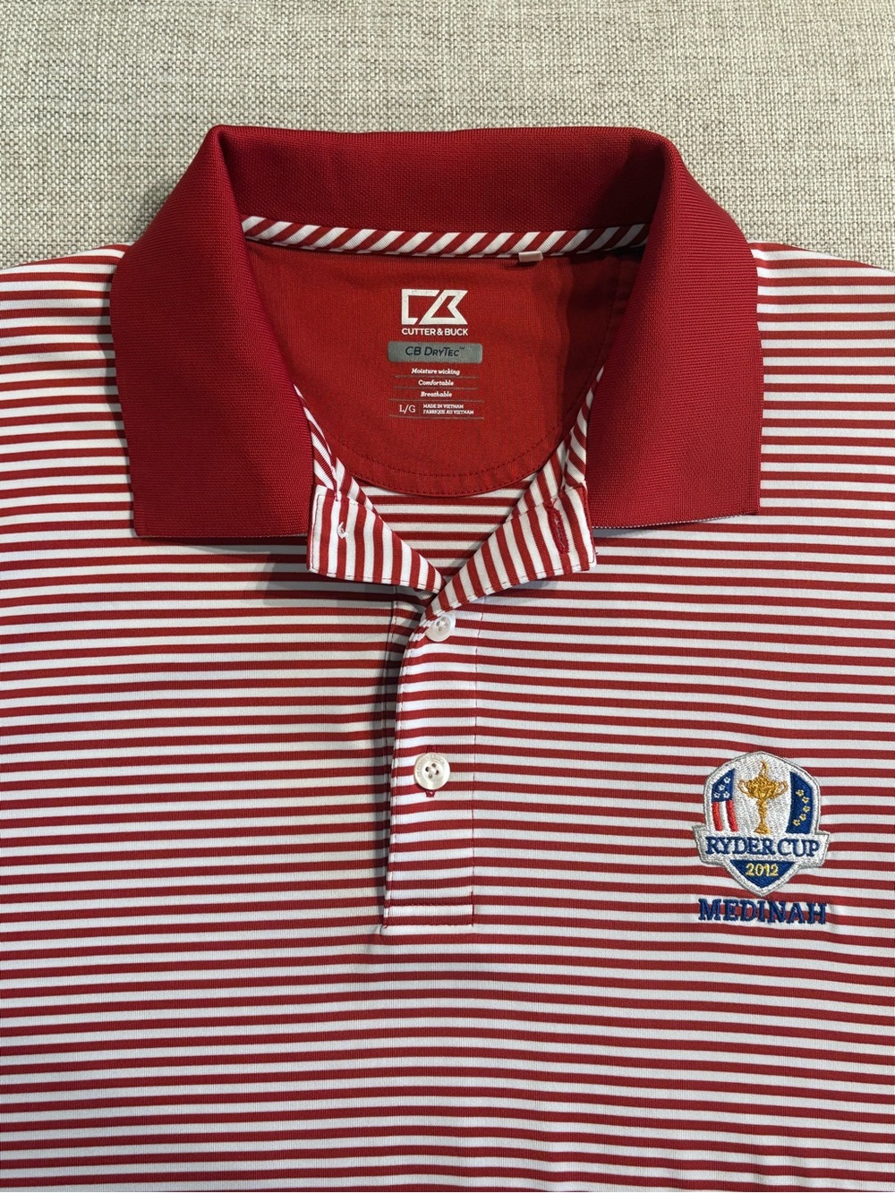 Ryder Cup 2012 Medinah Polo LG Cinnamon Stripe Golf Cutter & Buck